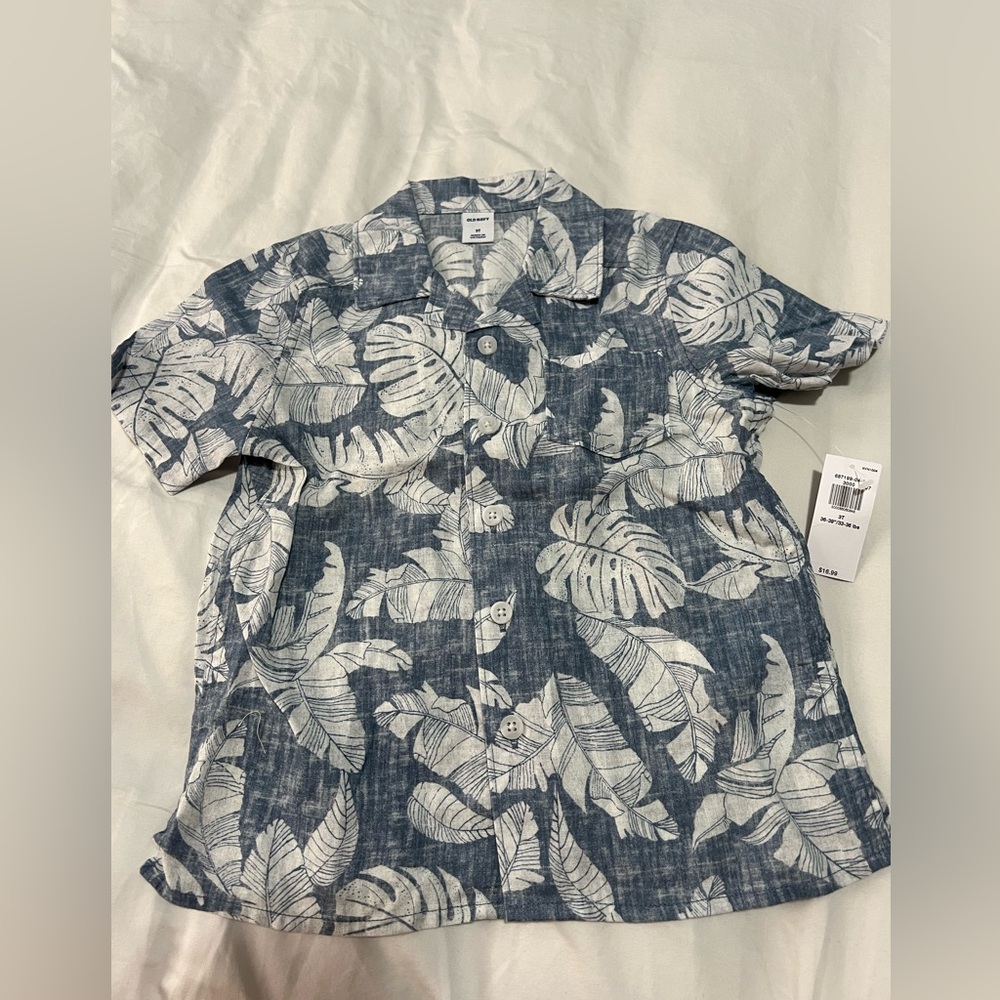 Old Navy Toddler Boys Linen Blend Palm Leaf Camp Shirt NWT